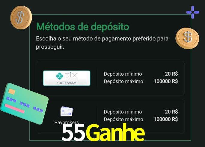 O cassino 55Ganhe oferece uma grande variedade de métodos de pagamento